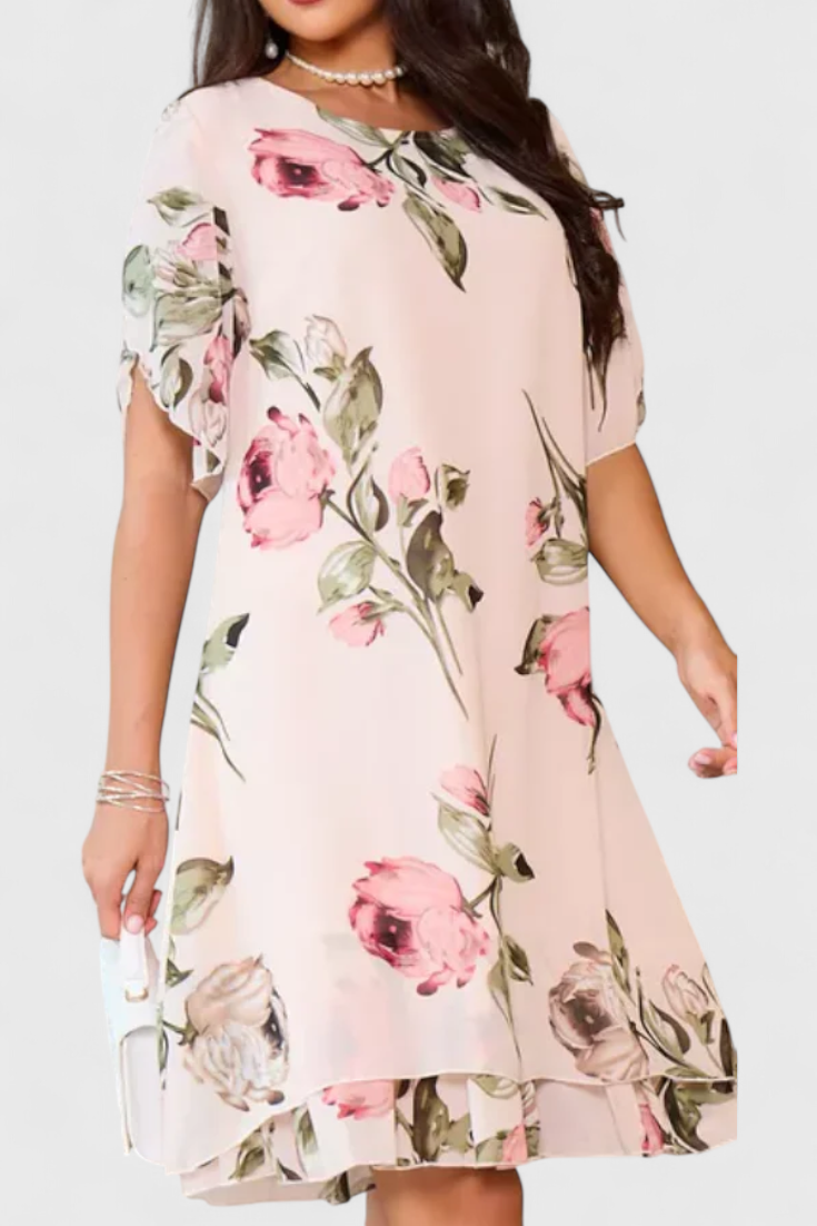 Tameka Floral Chiffon Dress with Crisscross Neckline