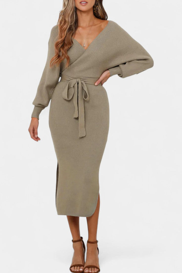 Coriselle Backless Knit Midi Dress with Lace-Up Detail