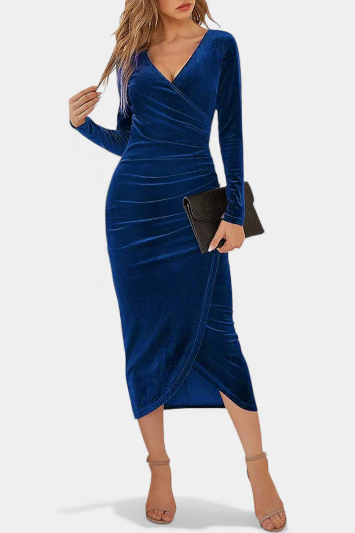 Gathered Velvet Midi Cocktail Dress by Kenza