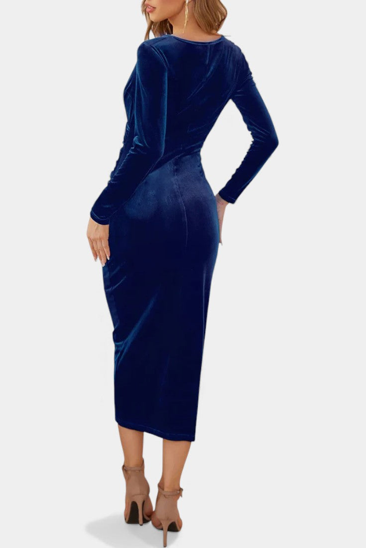 Gathered Velvet Midi Cocktail Dress by Kenza