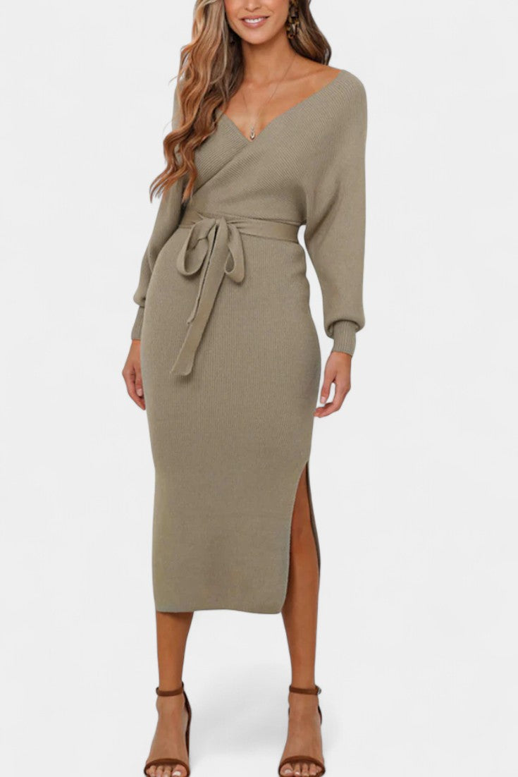 Coriselle Backless Knit Midi Dress with Lace-Up Detail