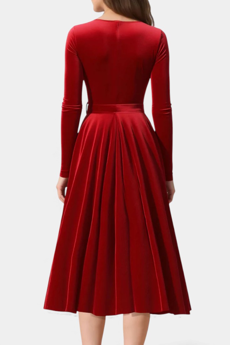 Almena V-Neck Midi Velvet Dress - Elegant and Perfect for Festive Occasions