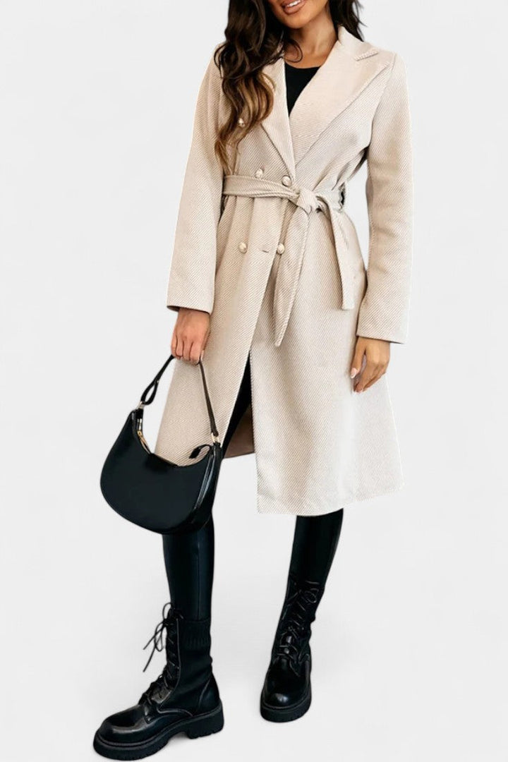 Miguelle Double-Breasted Coat Featuring a Stylish Tie Belt