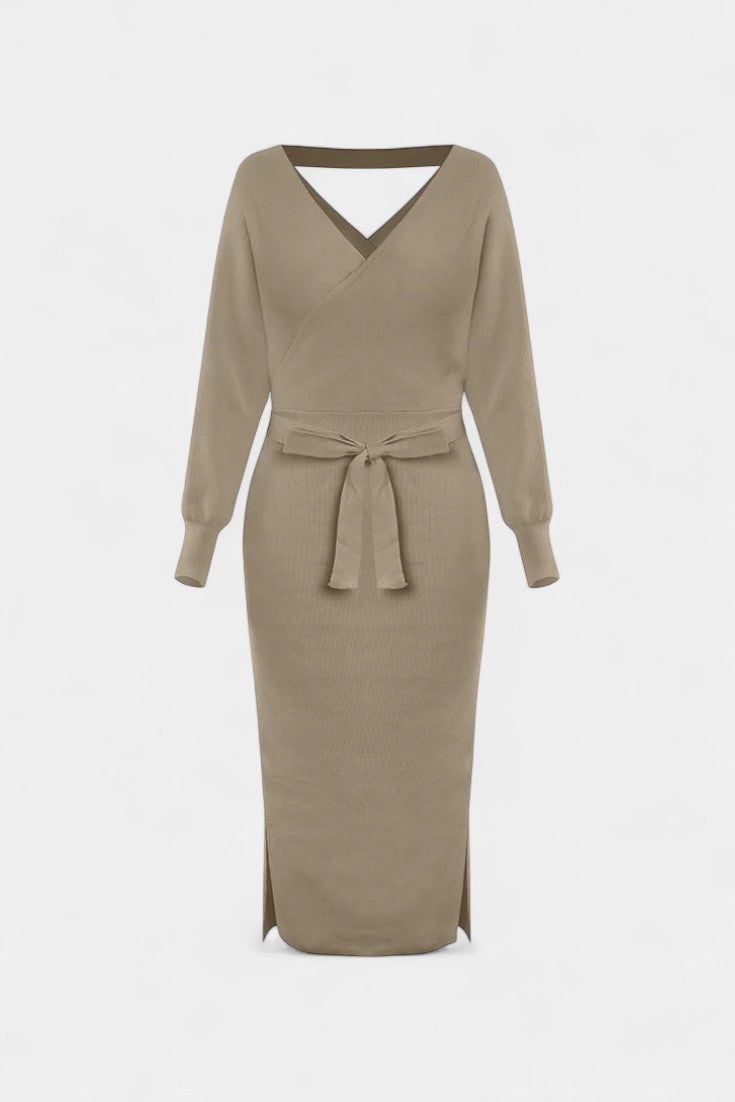 Coriselle Backless Knit Midi Dress with Lace-Up Detail