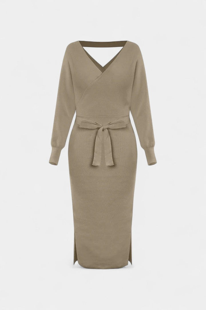 Coriselle Backless Knit Midi Dress with Lace-Up Detail