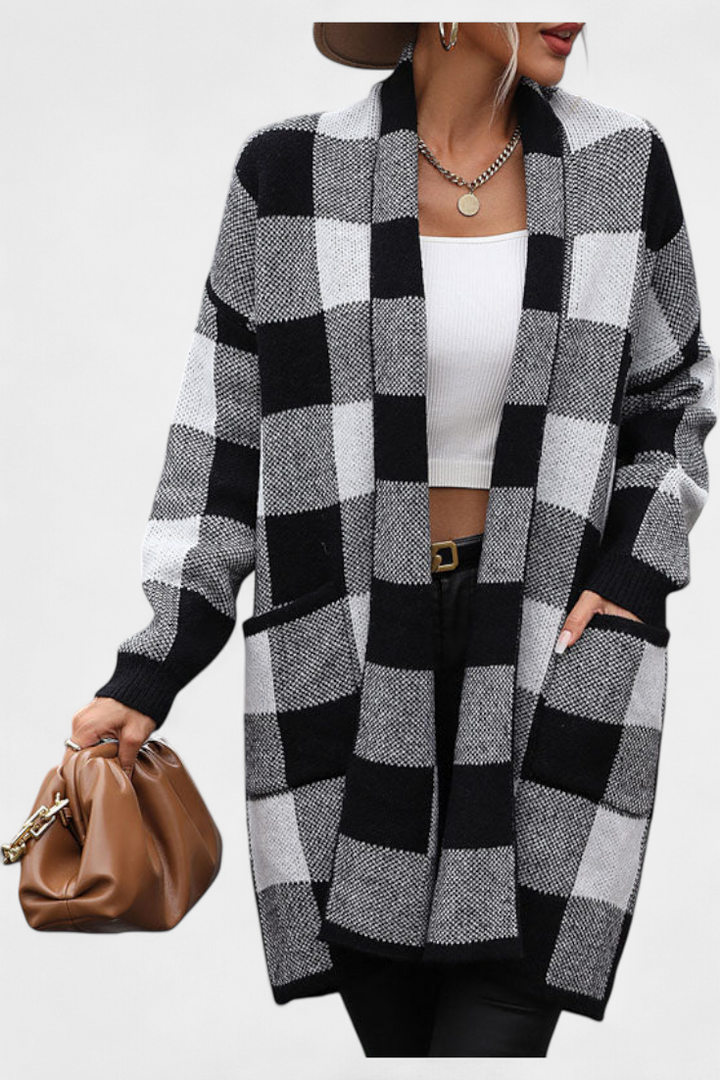 Stylish Plaid Lovella Cardigan with Pockets for a Casual Look