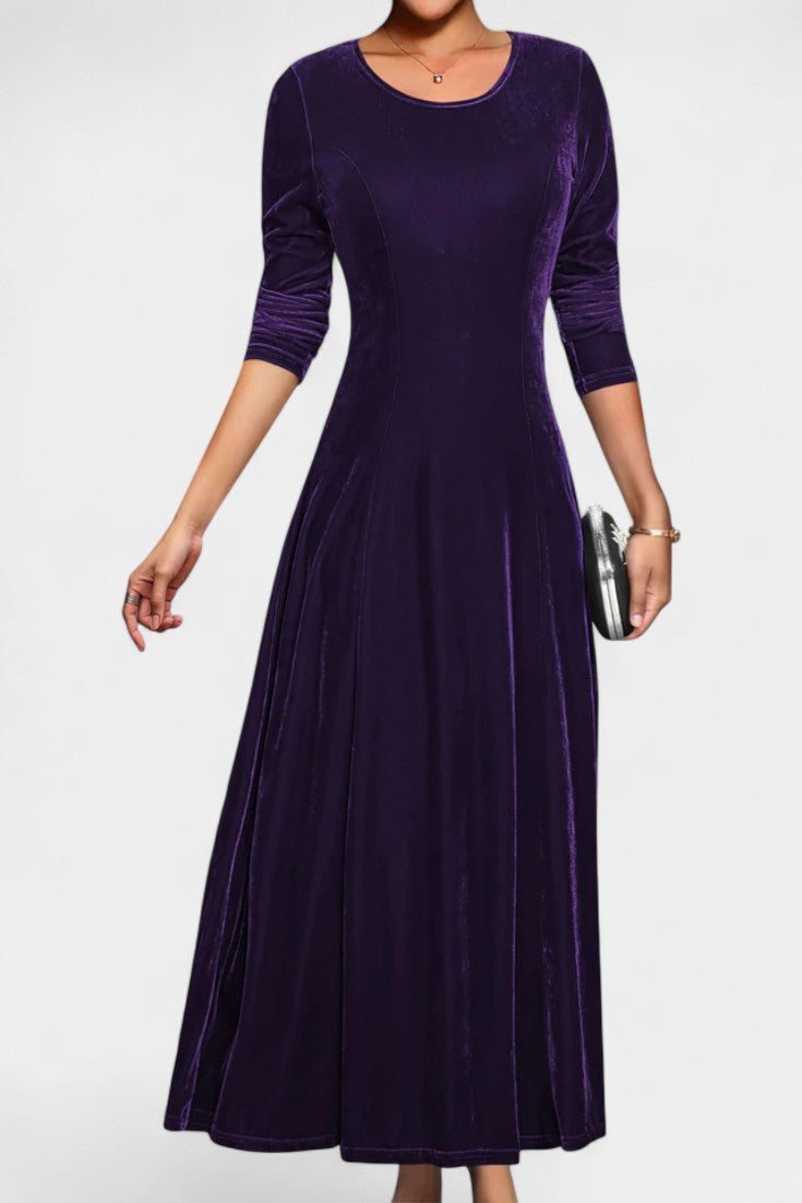 Tiphaine Round Neck Long Sleeve Velvet Maxi Dress