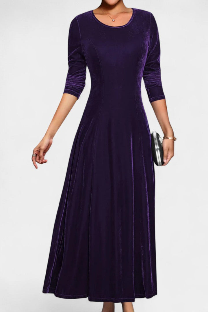 Tiphaine Round Neck Long Sleeve Velvet Maxi Dress