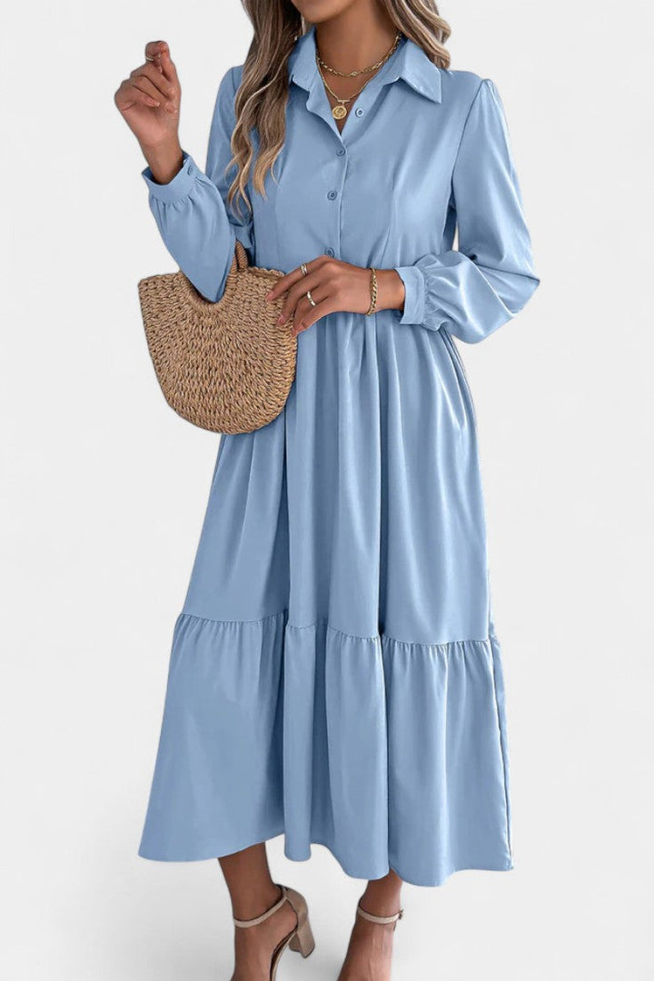 Jessica Long Button-Up Tiered Dress
