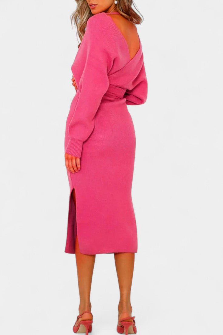 Coriselle Backless Knit Midi Dress with Lace-Up Detail