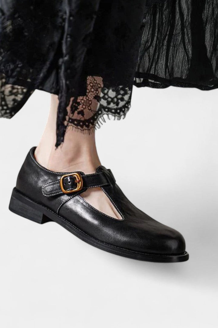 Handcrafted Leather Elsa Mary Janes with T-Strap Design