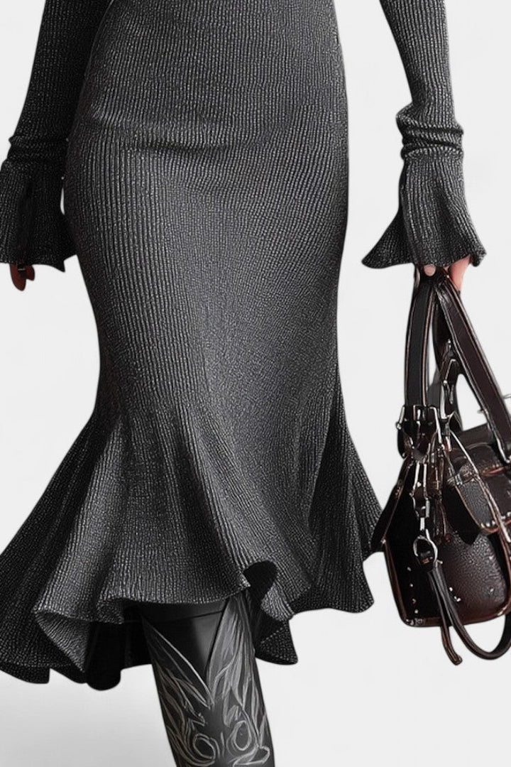 Justine Retro Zip Neck Midi Knit Dress