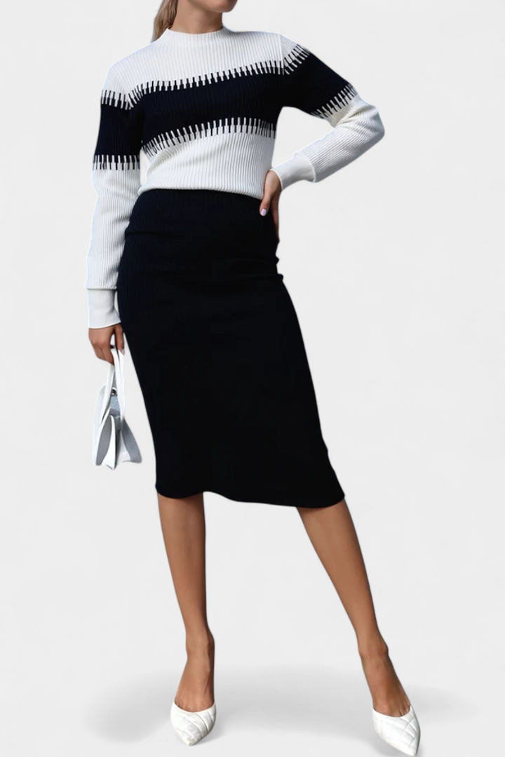 Sidonie Color-Block Knit Midi Dress with Long Sleeves