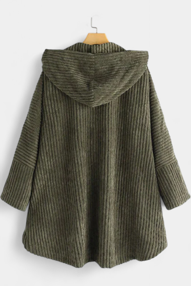 Taia Corduroy Coat Featuring a Cozy Hood