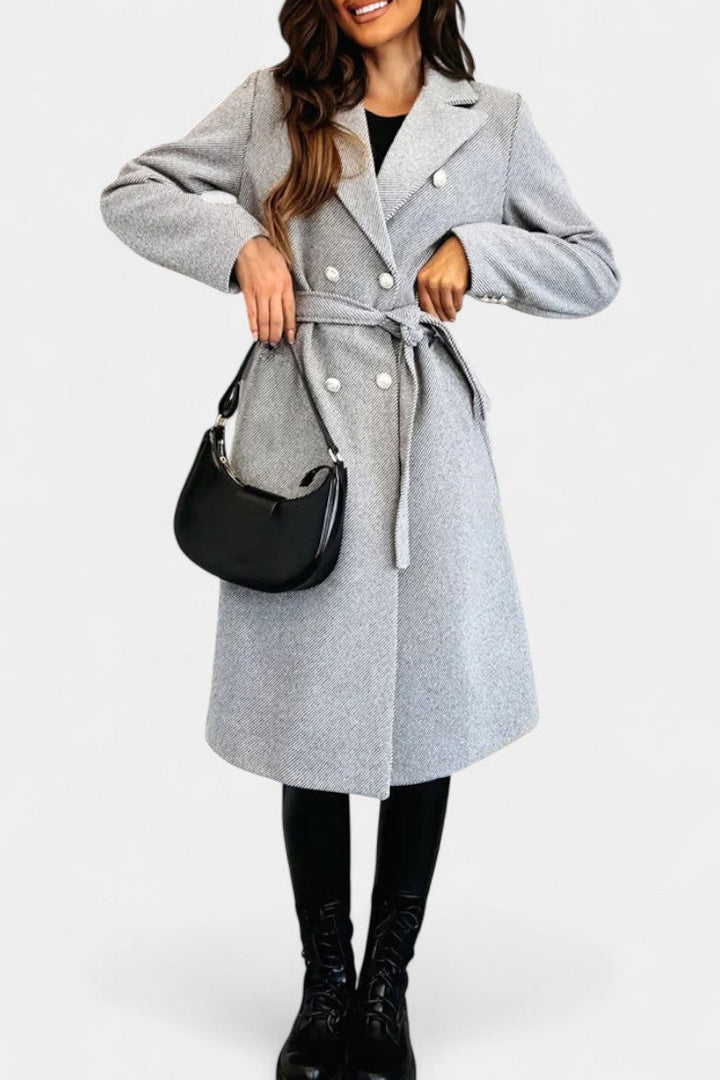 Miguelle Double-Breasted Coat Featuring a Stylish Tie Belt