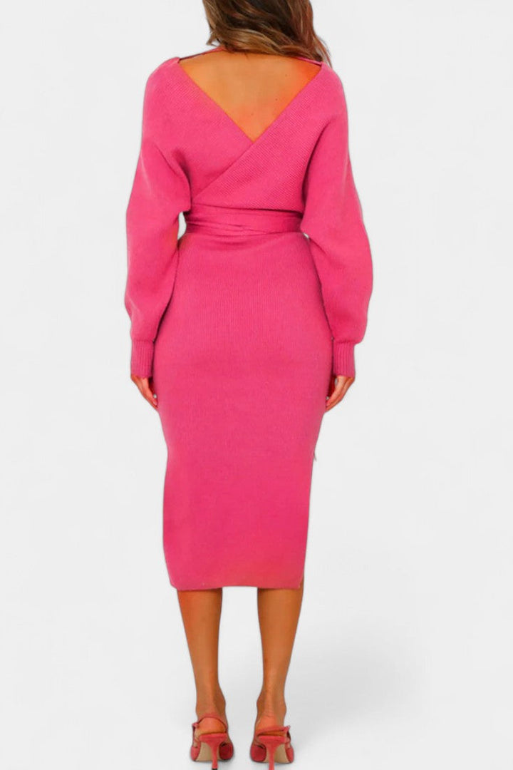 Coriselle Backless Knit Midi Dress with Lace-Up Detail