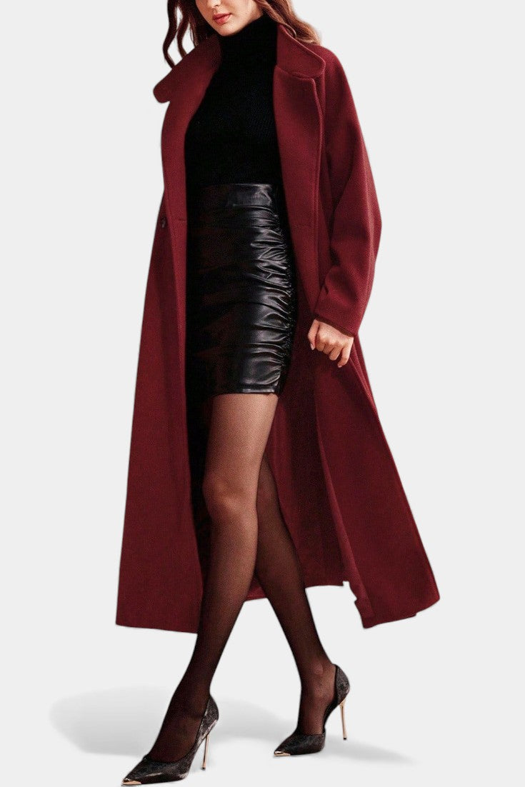 Zyana Adjustable Collar Long Belted Coat