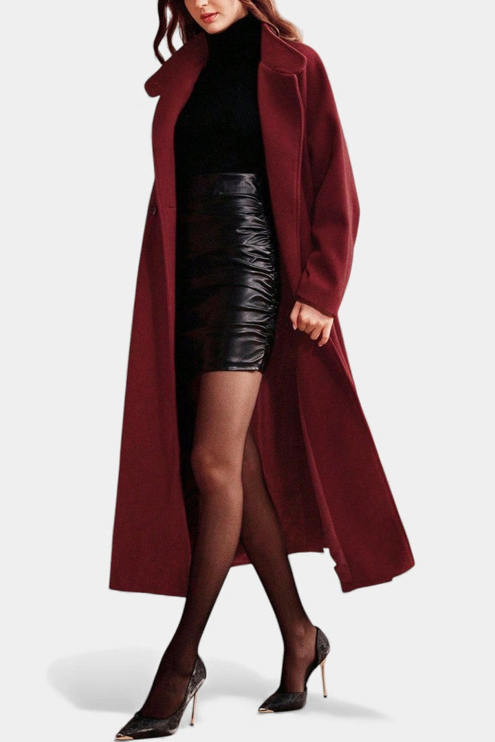 Zyana Adjustable Collar Long Belted Coat