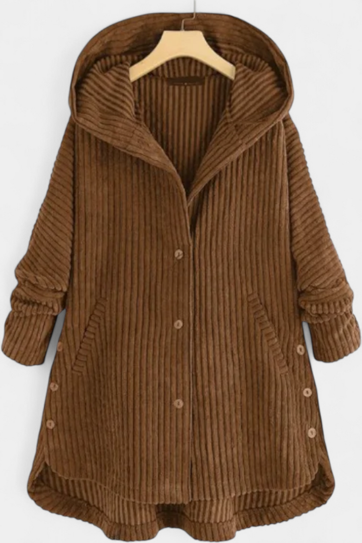 Taia Corduroy Coat Featuring a Cozy Hood