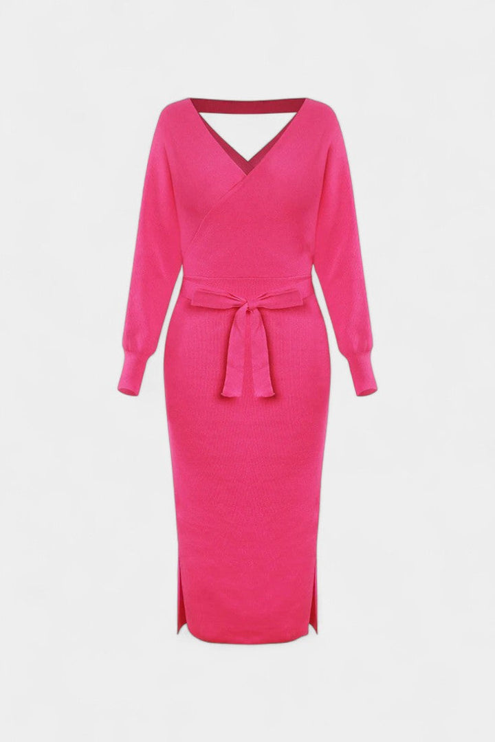 Coriselle Backless Knit Midi Dress with Lace-Up Detail