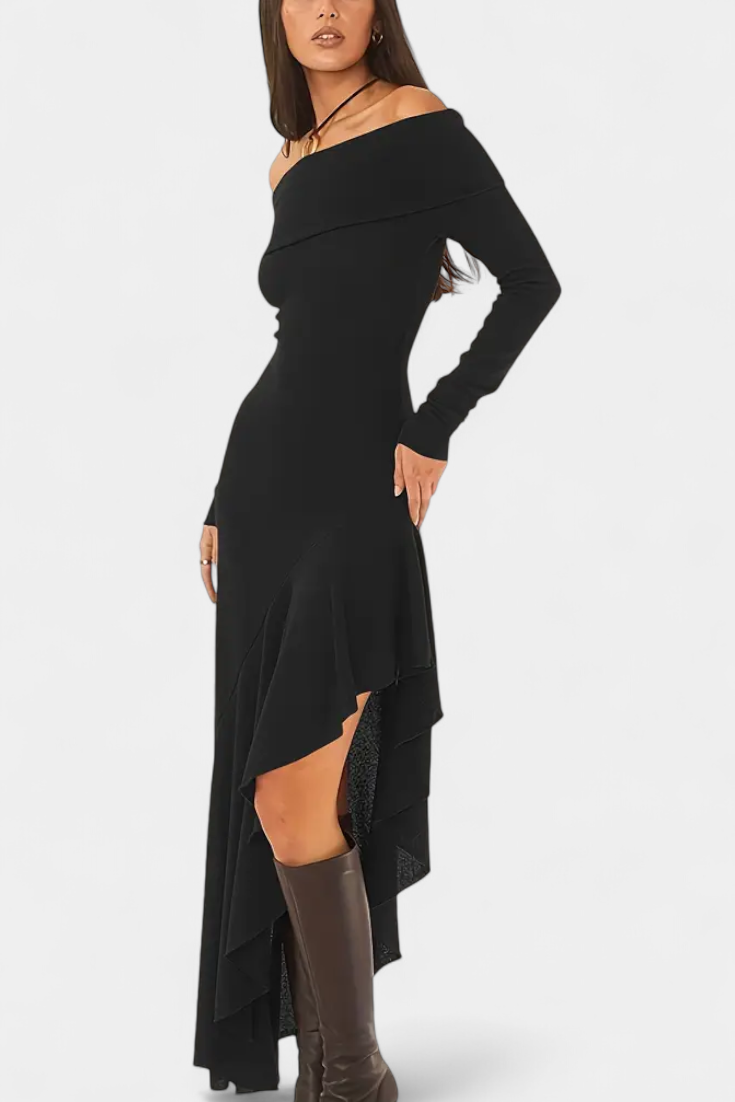 Asymmetrical Hem One-Shoulder Fitted Dress - Recife