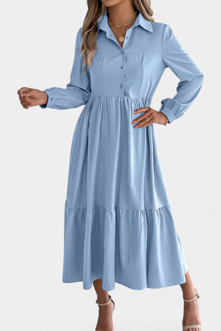Jessica Long Button-Up Tiered Dress