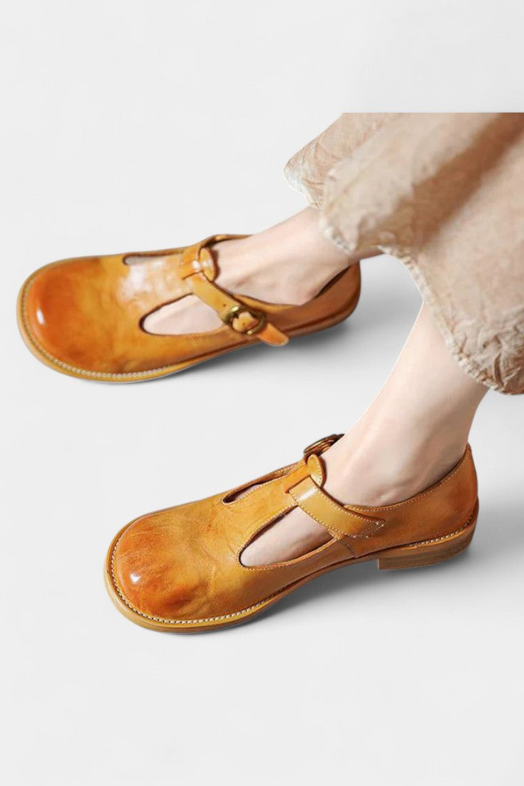 Handcrafted Leather Elsa Mary Janes with T-Strap Design