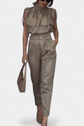 Cassis Ruffled Collar Belted Jumpsuit with Straight Cut