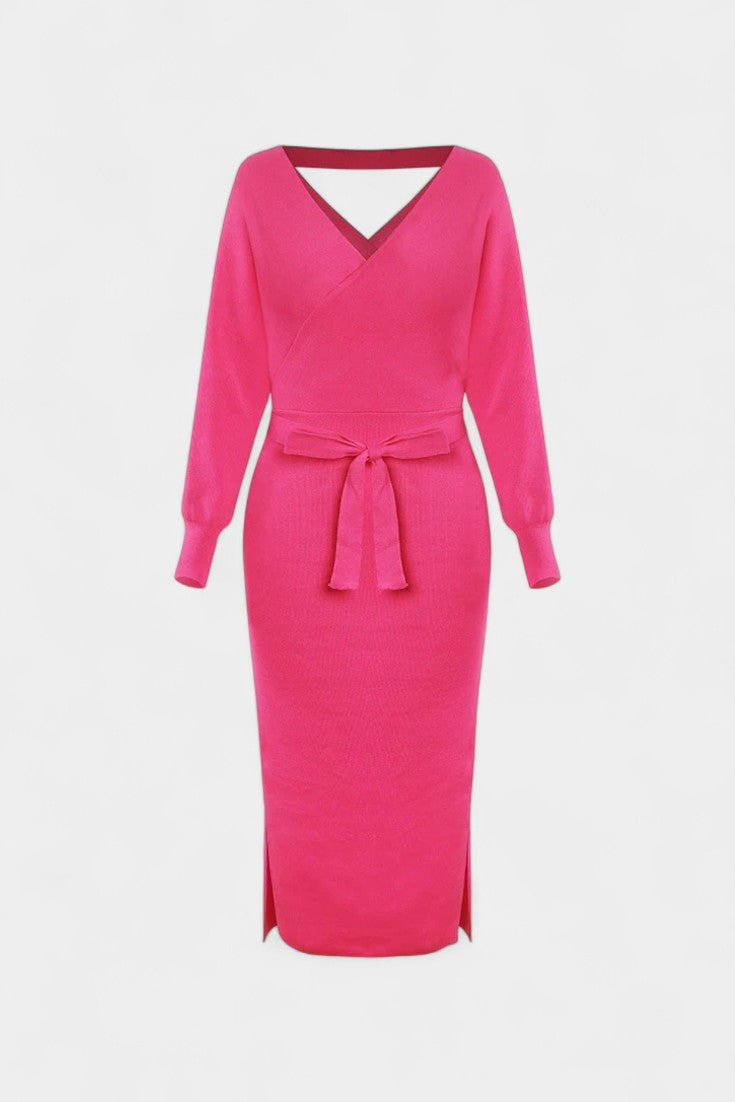 Coriselle Backless Knit Midi Dress with Lace-Up Detail