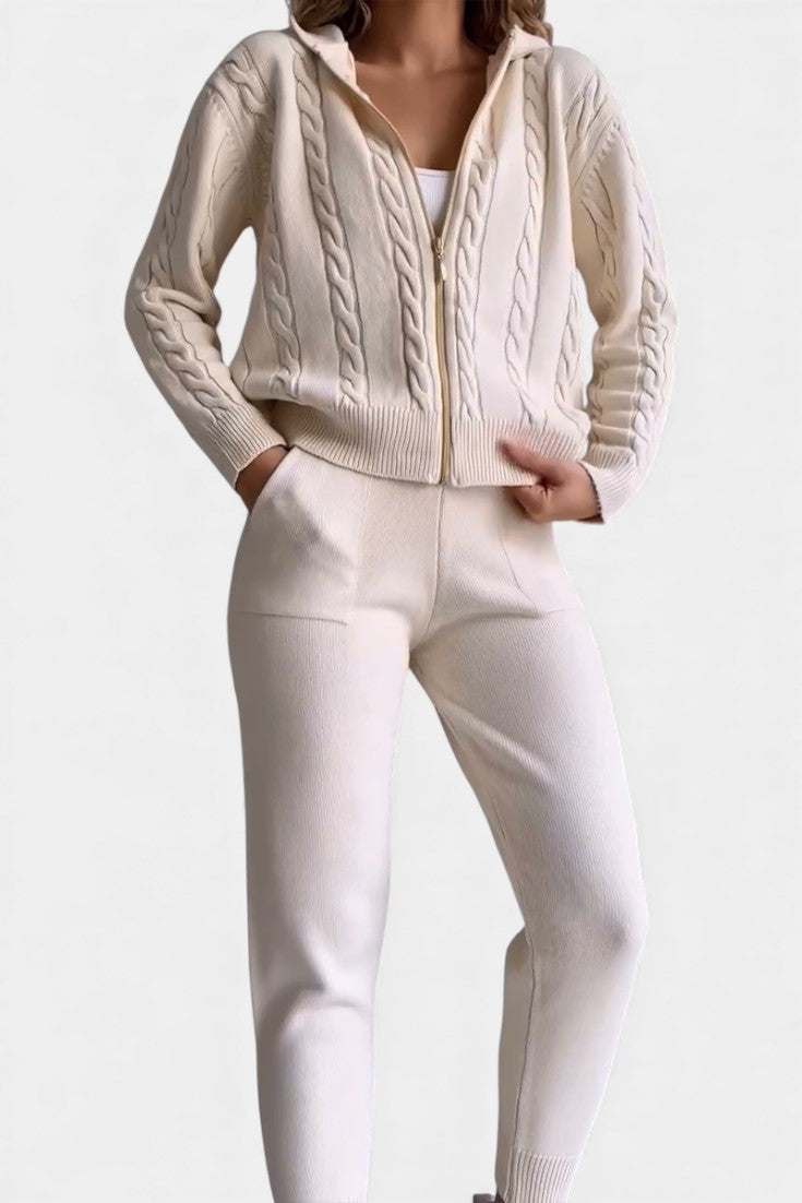 Perdita Cardigan & Twisted Jacquard Pullover Set - Casual Ensemble