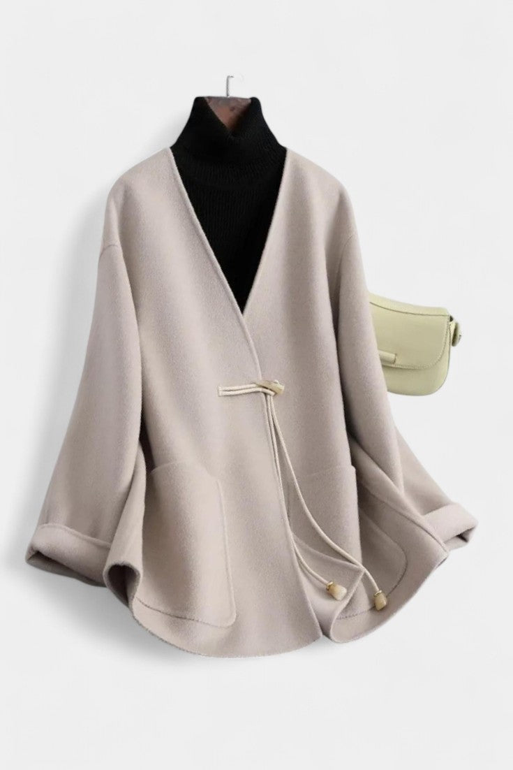 Brunaelle Striped Accent Drawstring Cape Coat in Relaxed Fit