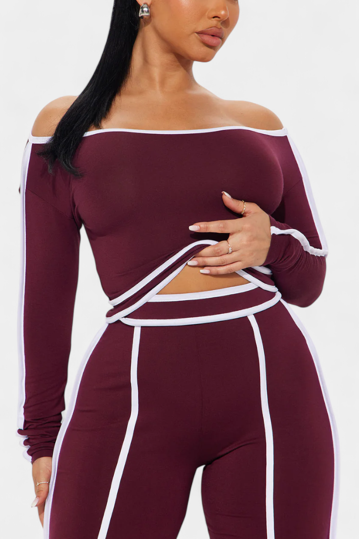 Krystelle Off-Shoulder Set with Bold Striped Accents