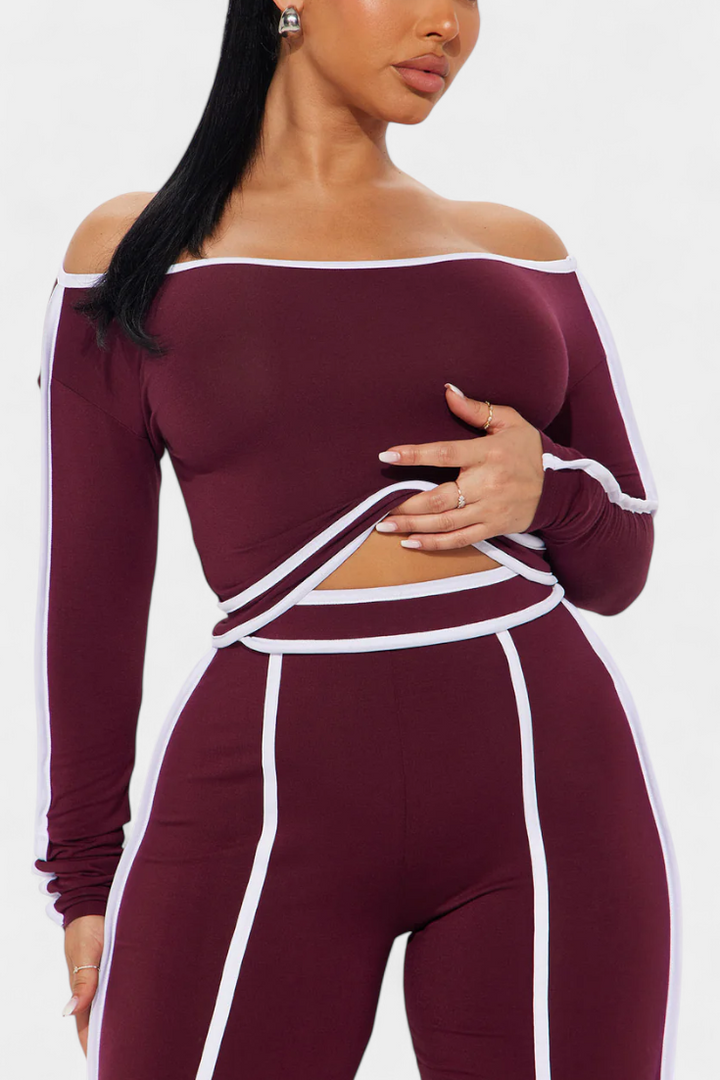 Krystelle Off-Shoulder Set with Bold Striped Accents