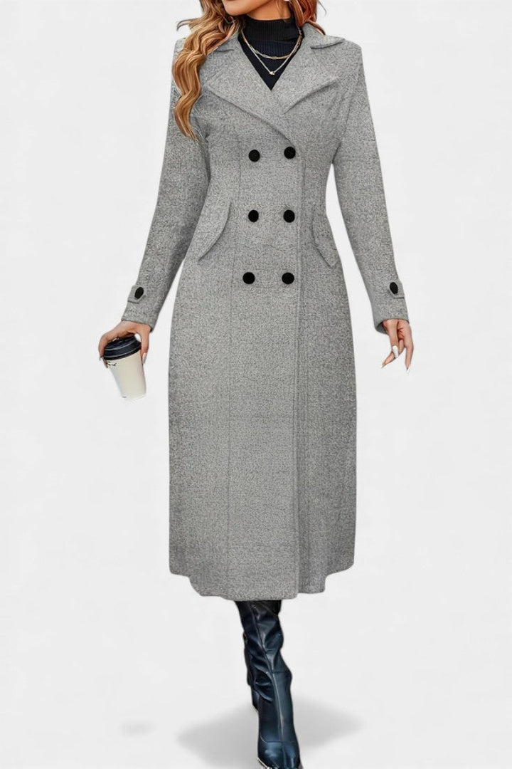 Naïssa Long Double-Breasted Coat with Notched Lapels