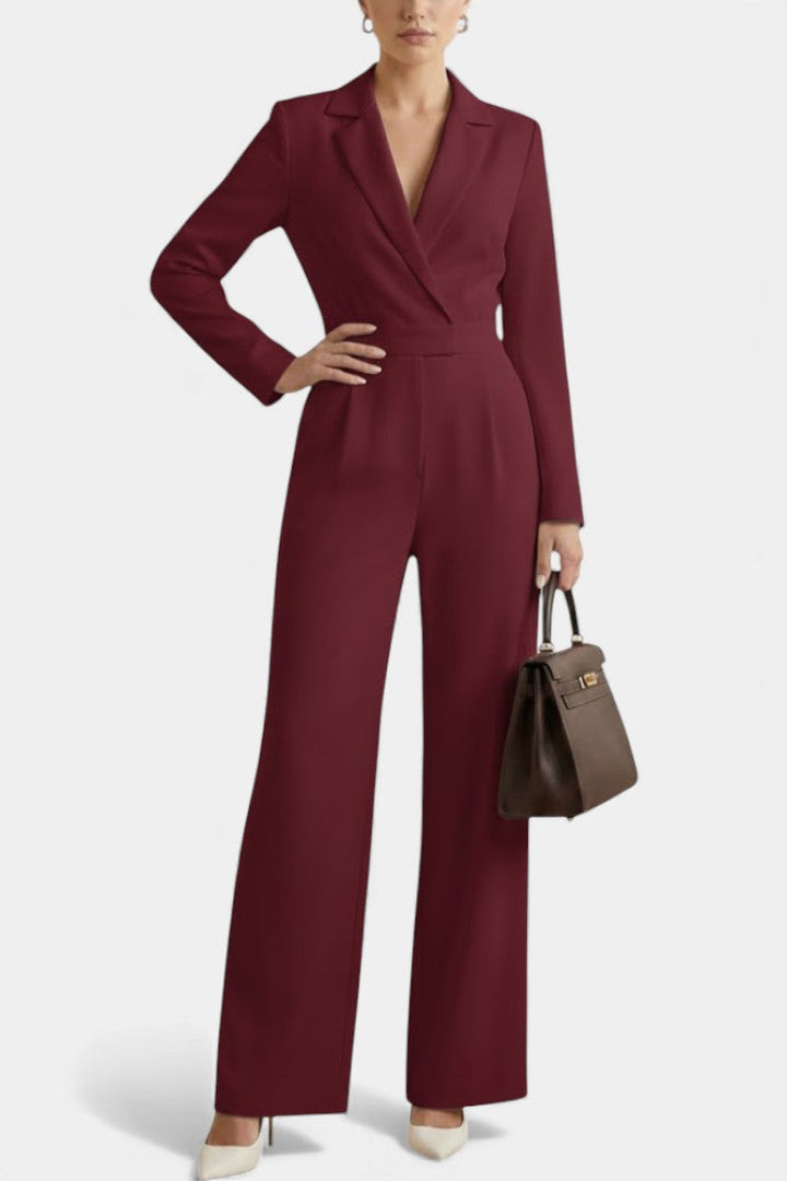 Ximena High-Waisted Long Sleeve Jumpsuit Featuring Pockets
