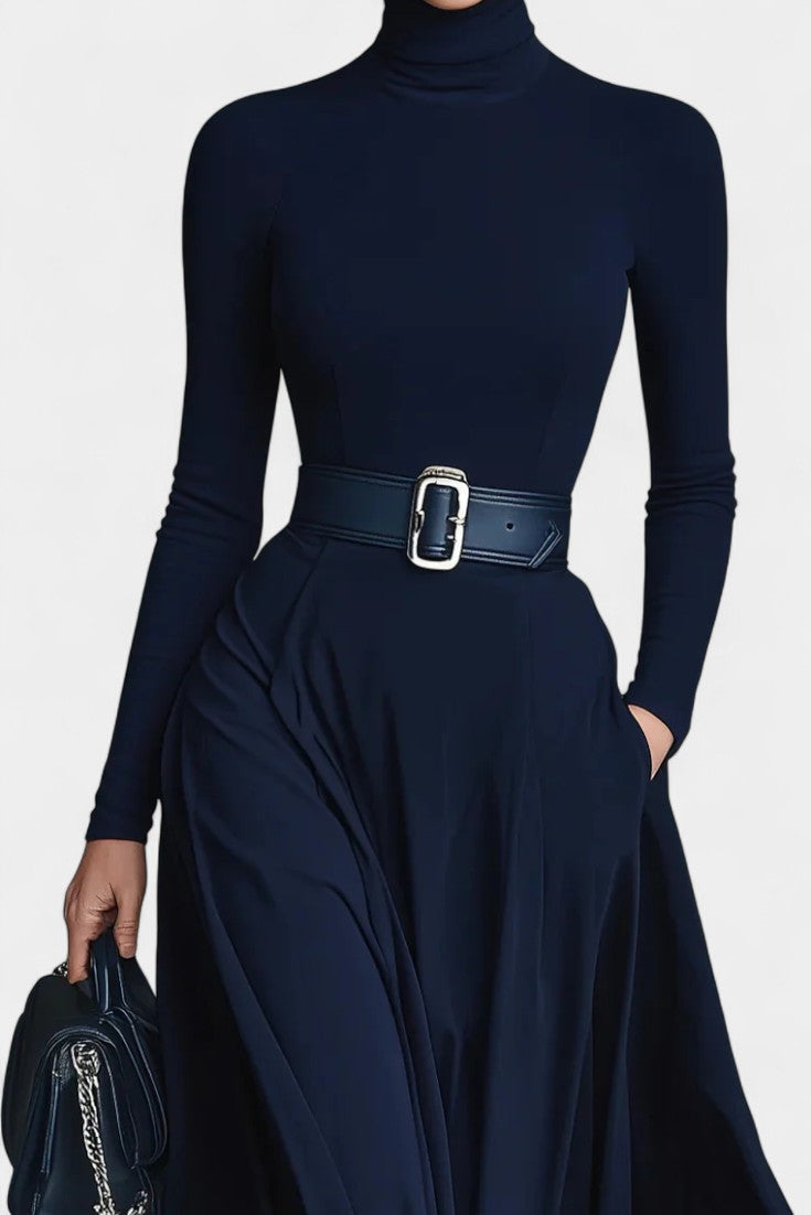 High-Collared Long Knit Robe with Flared Design