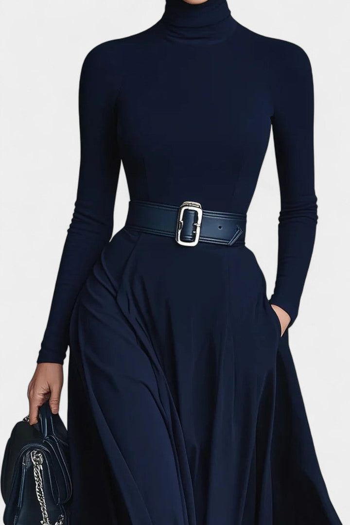 High-Collared Long Knit Robe with Flared Design