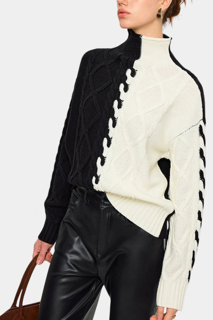 Sylvara Color-Blocked Knit Turtleneck Pullover