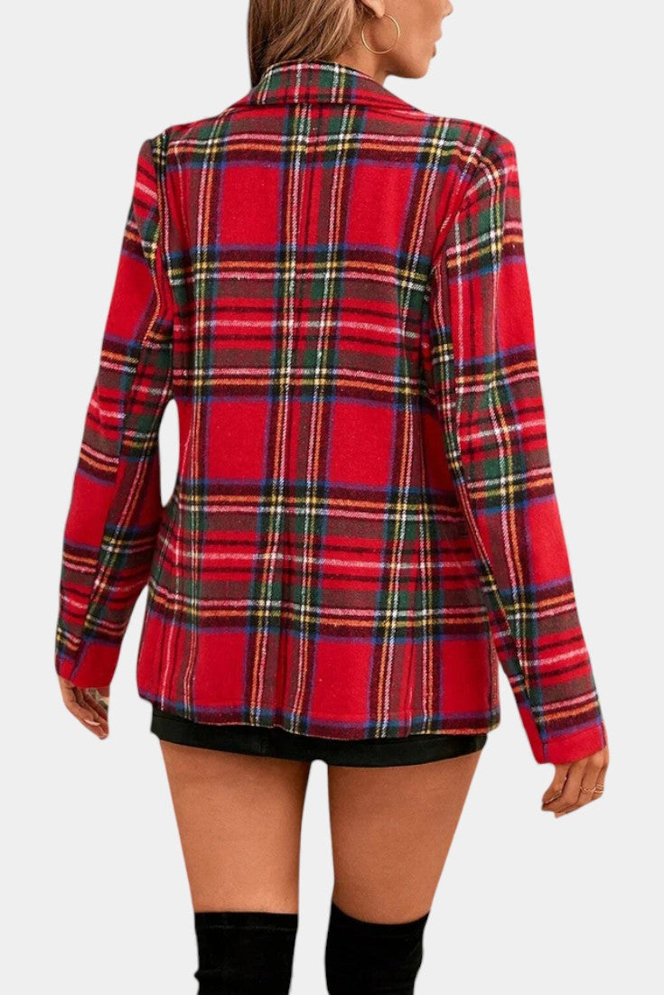 Alvine Long Checkered Blazer featuring Notched Collar and Single Button Fastening