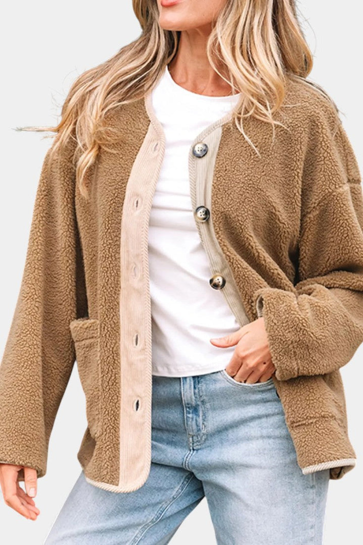 Faina Relaxed Fit Sherpa Button Jacket