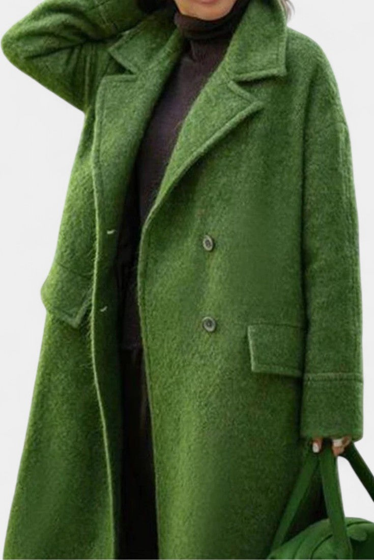 Camile Oversized Double-Breasted Long Coat with Notched Collar