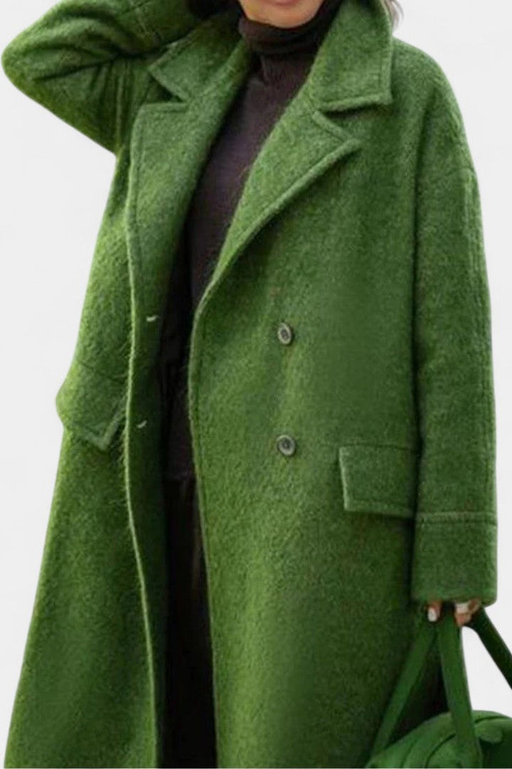 Camile Oversized Double-Breasted Long Coat with Notched Collar