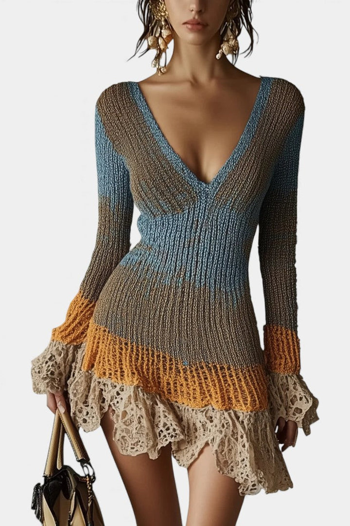 Paqui Lace-Trimmed Multicolor Knit Mini Dress