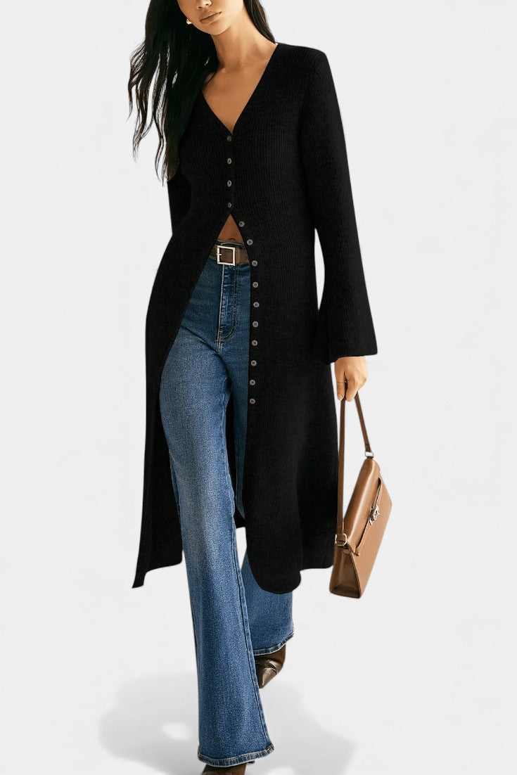 Dorénia V-Neck Midi Knit Dress with Side Slit