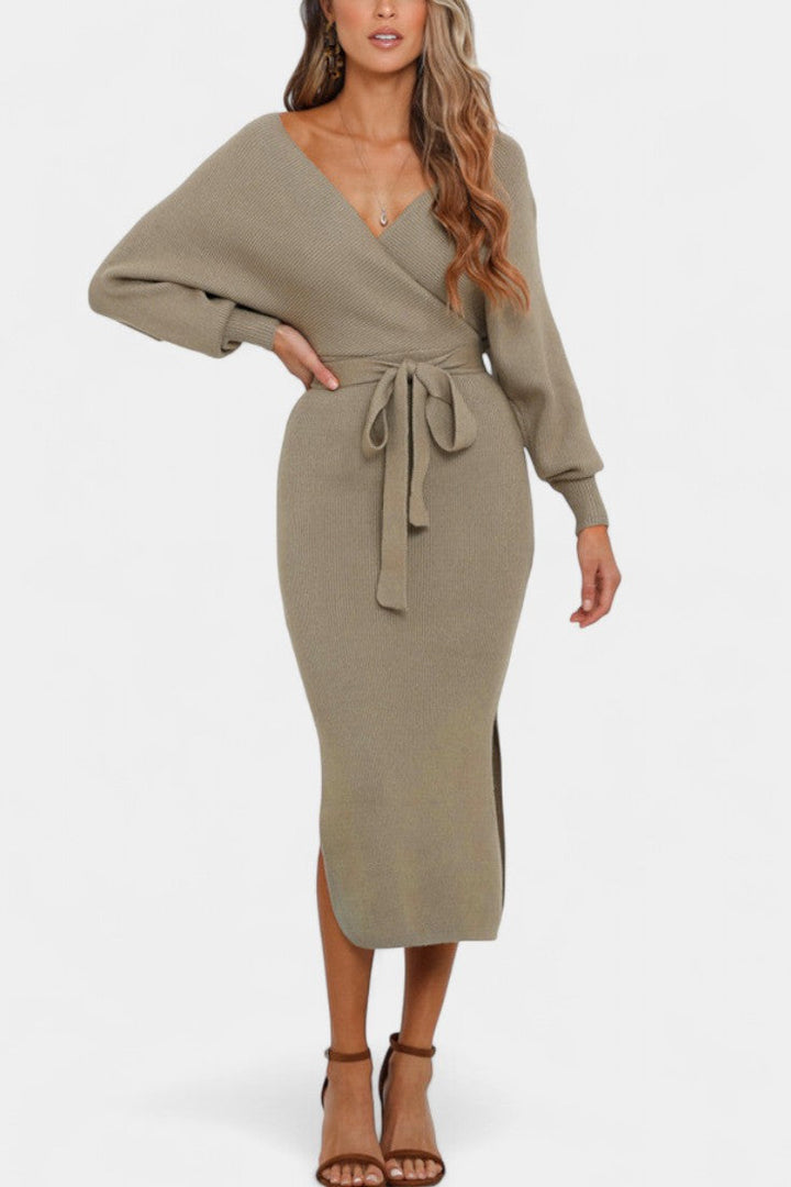 Coriselle Backless Knit Midi Dress with Lace-Up Detail