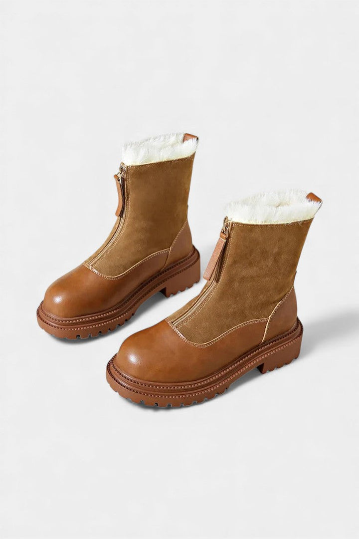 Gertrud Ankle Boots Featuring Studded Sole and Faux Fur Accent