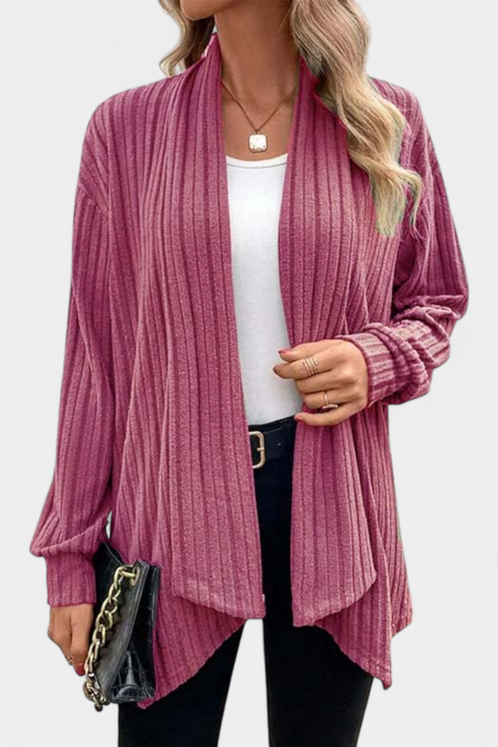 Button-Up Ribbed Hooded Cardigan by Sansel