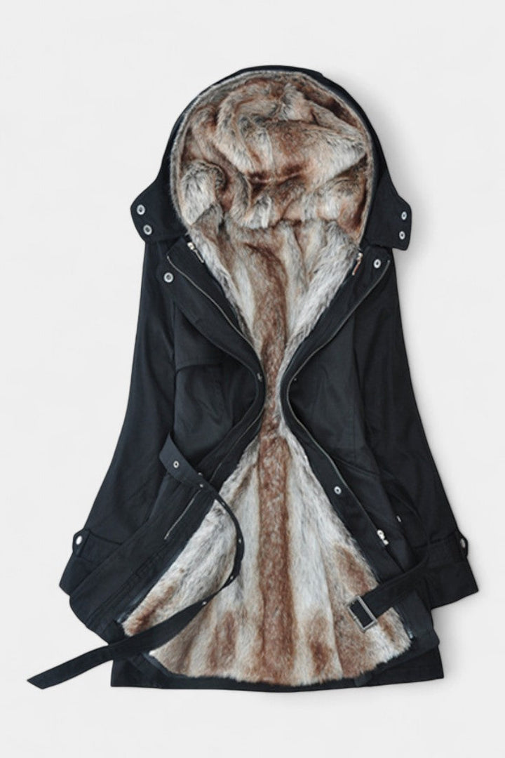 Fernande Hooded Long Parka with Belt and Cozy Lining