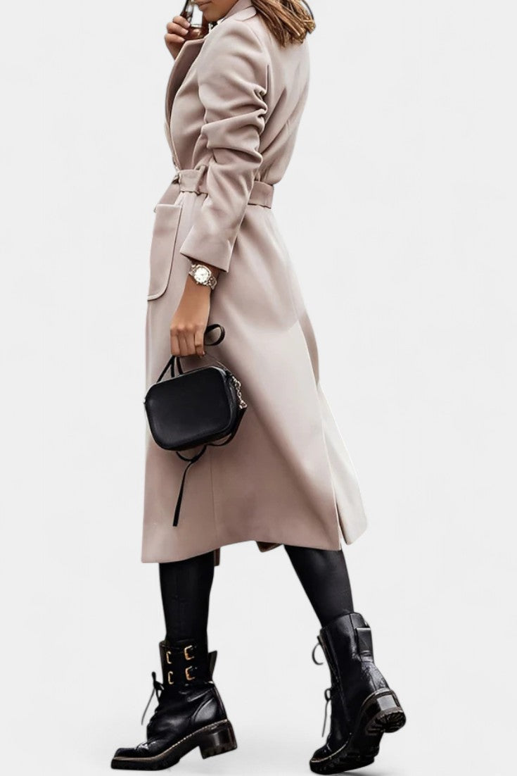 Capucine Belted Coat Featuring Notched Collar and Pockets