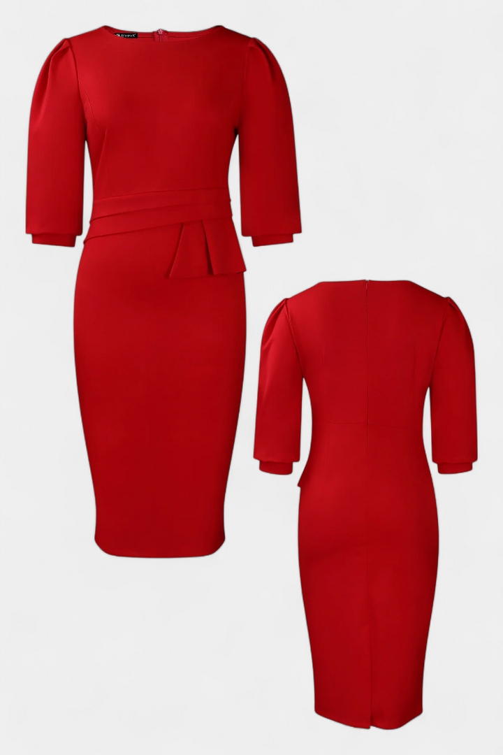 Reanna Puff Sleeve Fitted Midi Dress